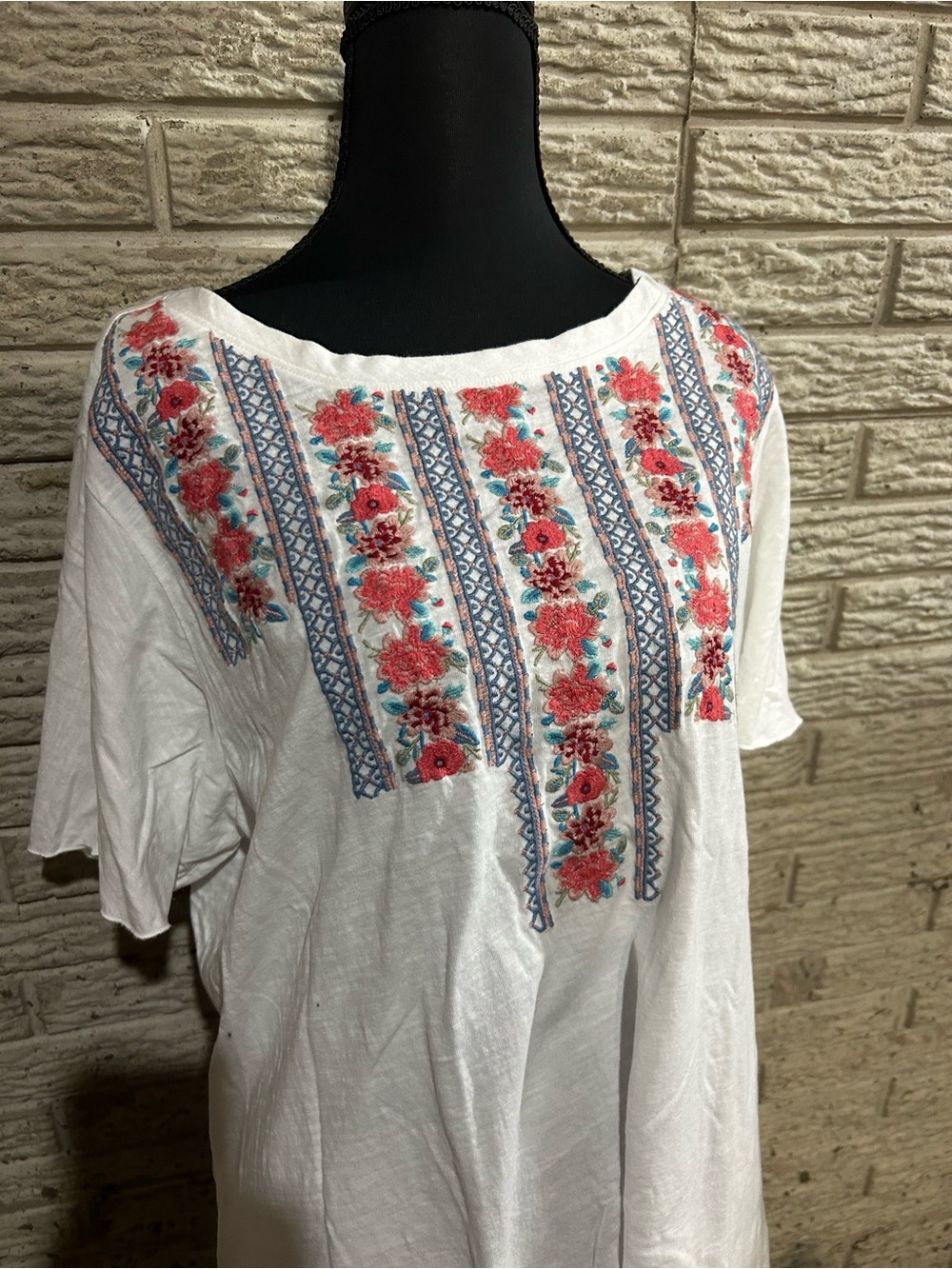 Sundance Womens Floral Embroidery Split Flutter Sleeve White Shirt Top Boho - Picture 2 of 7